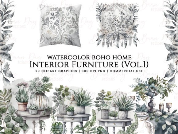 Download Watercolor Boho Home Interior Furniture - Interior Collection