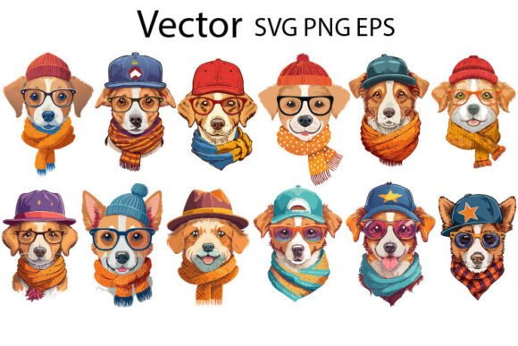 Download 12 Dogs Hipster Fashion Dogs Set Vector - Fashion Collection