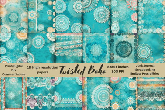 Download 18 Hi-Res 8.5x11 Bohemian Style Papers - Bohemian style Collection